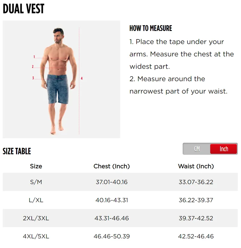 Jobe Dual Vest Size Chart